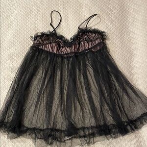 Victoria’s Secret Sexy Little Things Black and Pink Tulle Sheer Lingerie Top